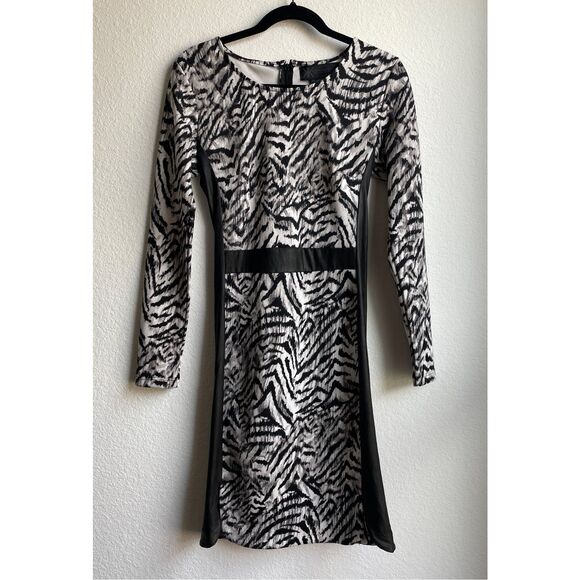 Zebra Print Bodycon Dress Kardashian Kollection Women M Black White Bold Glam - Picture 2 of 14